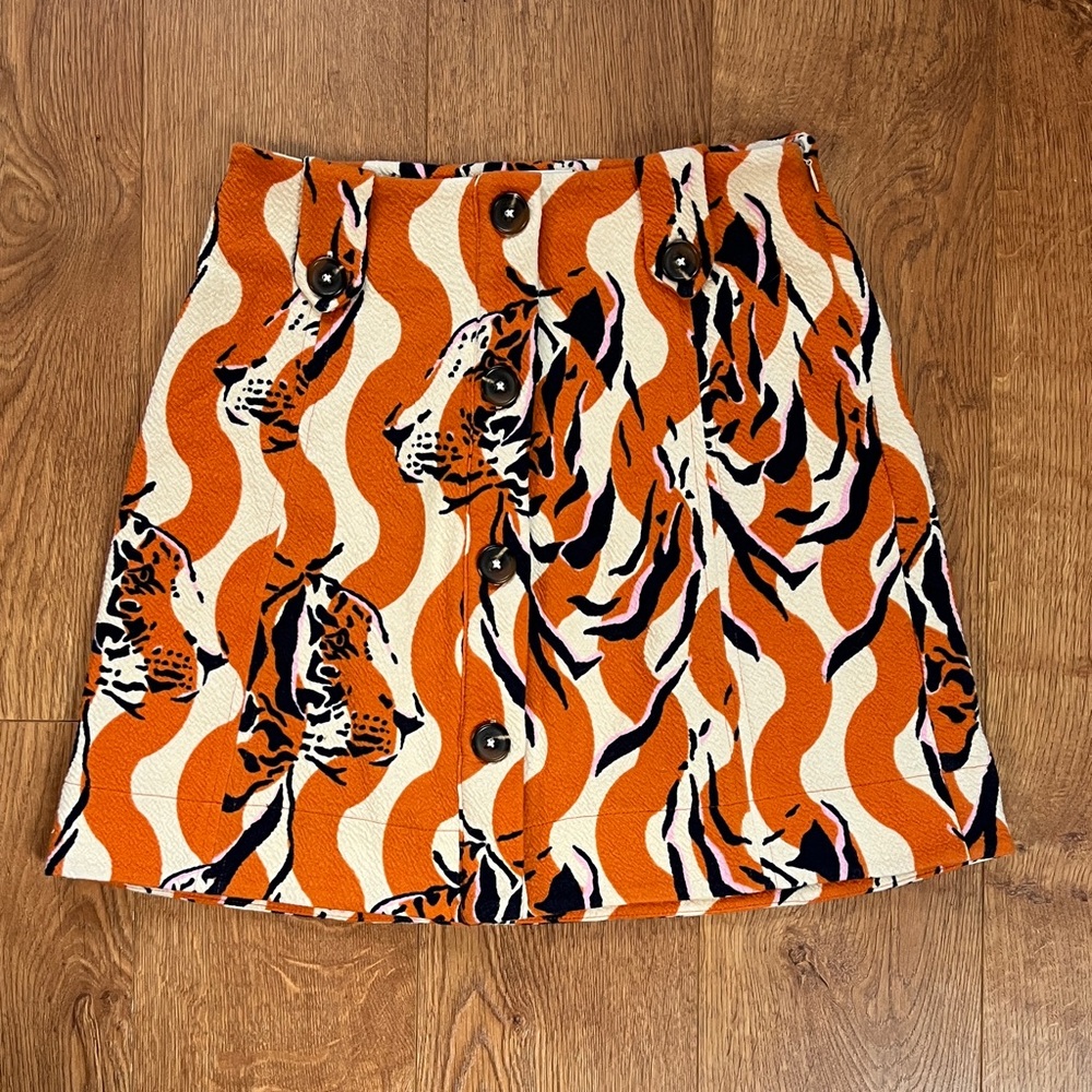 Anthropologie Maeve Orange Tiger Print Mini Skirt Size XXS